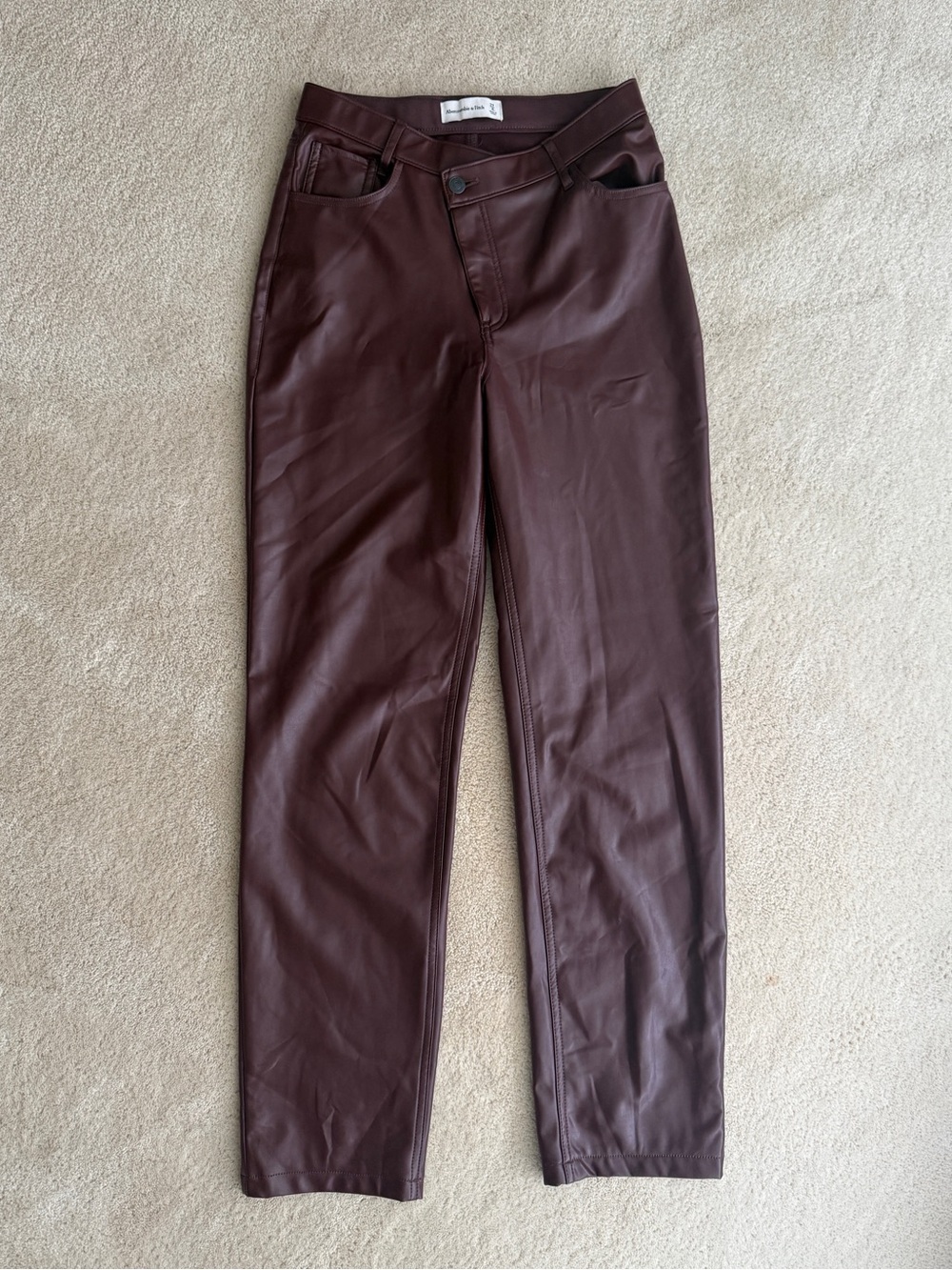 Abercrombie & Fitch Women’s Faux-Leather Skinny Jeans in Deep Burgundy